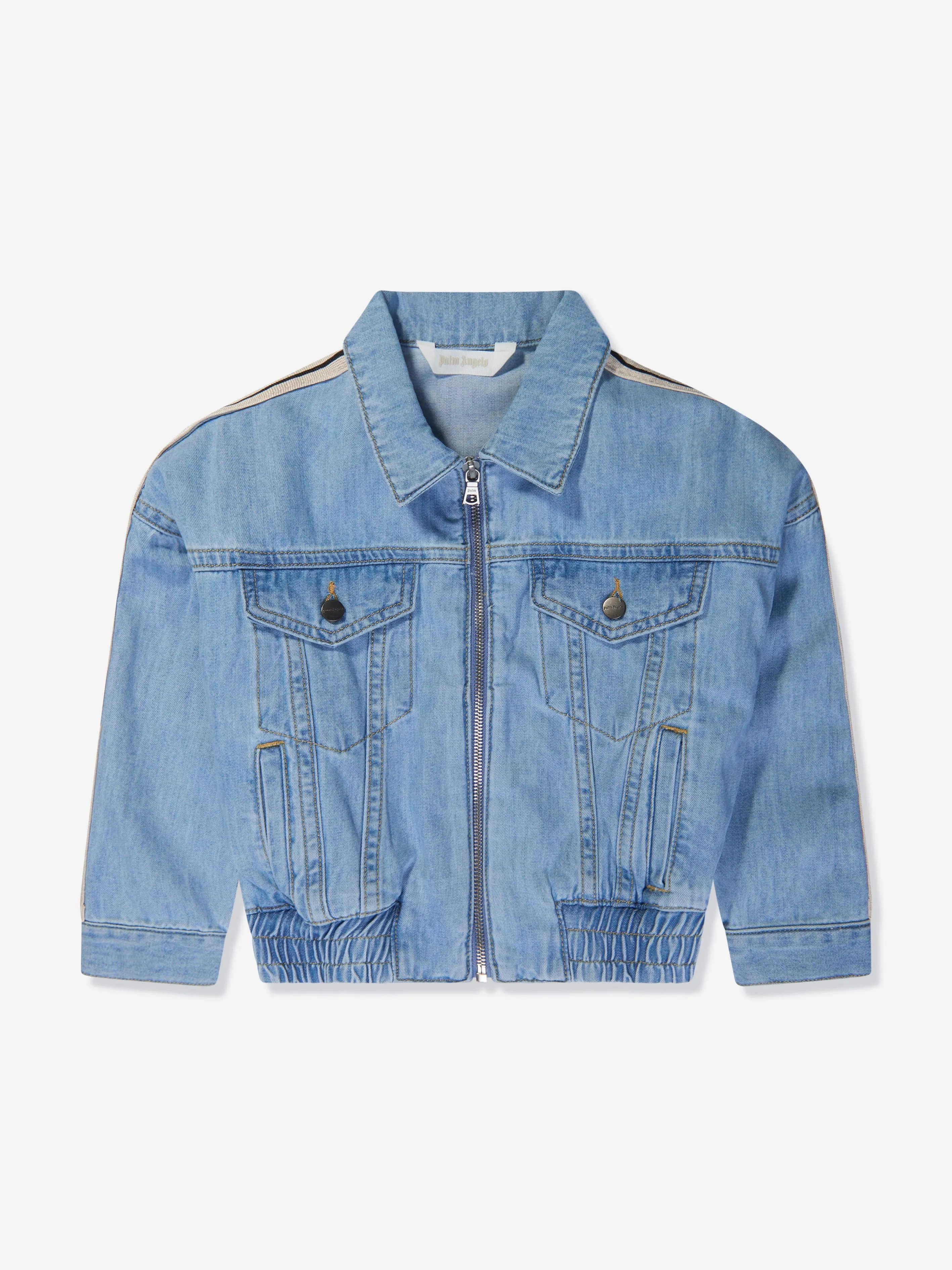 Palm Angels Girls Overlogo Track Chambray Jacket in Blue