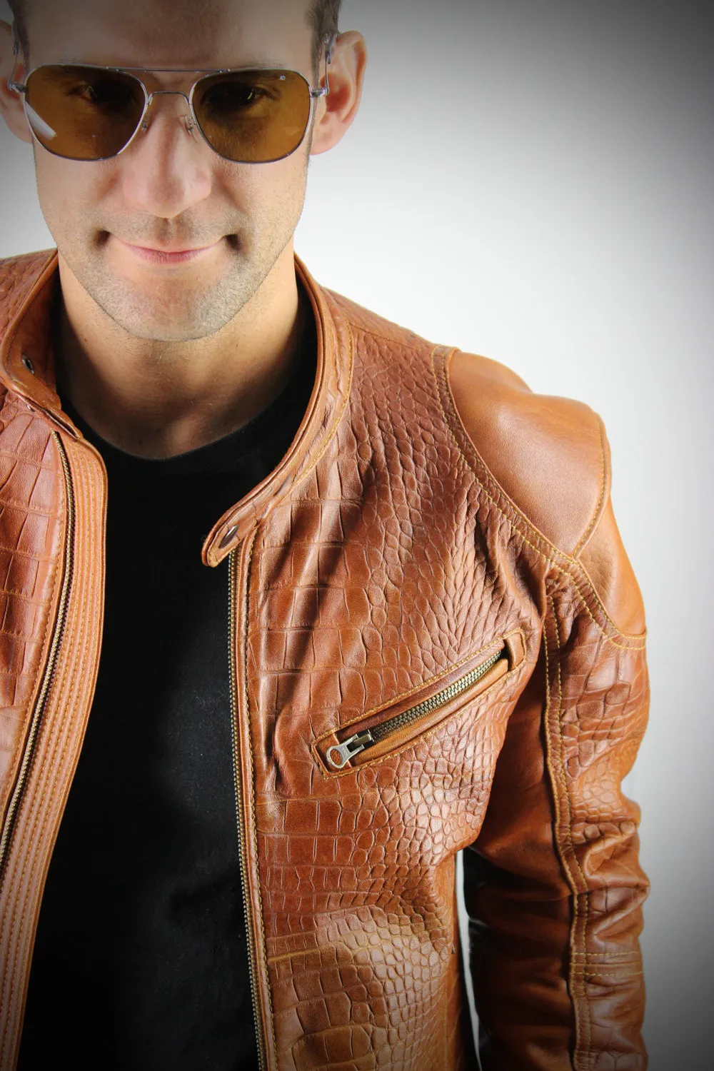 PASADENA Embossed Leather Jacket Amber Reptile Limited -