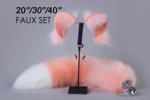 pink fox tail buttplug and fox ear wolf ear kitten play ear and tail plug petplay tail butt plug anal plug fox set bdsm neko cosplay