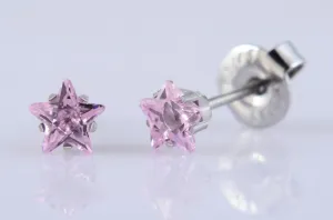 Pre-Sterilised Hypoallergenic Tiffany Surgical Steel CZ 5mm Star Pink Earrings (1 pair) - 33-515