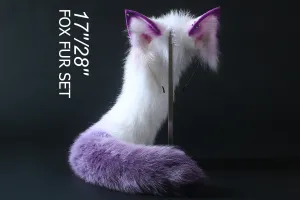 Purple white fox tail and ear set fox ear and tail cosplay wolf tail and ear cat tail anime cosplay kitten ear and tail kittenplay Halloween