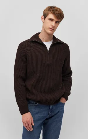 QUARTER ZIP SWEATER IN CHOCOLATE TORTE