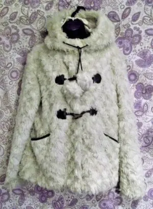 "Ribbon" fluffy winter coat size 14.unusual fastening. sumptuously fluffy & warm