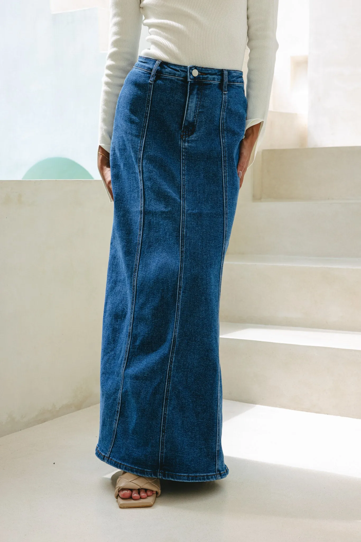 Remi Blue Denim Panel Maxi Skirt