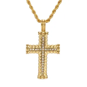 Retro Hip-Hop Wheat Ear Cross Pendant for Men - European & American Style with Zircon and Stainless Steel