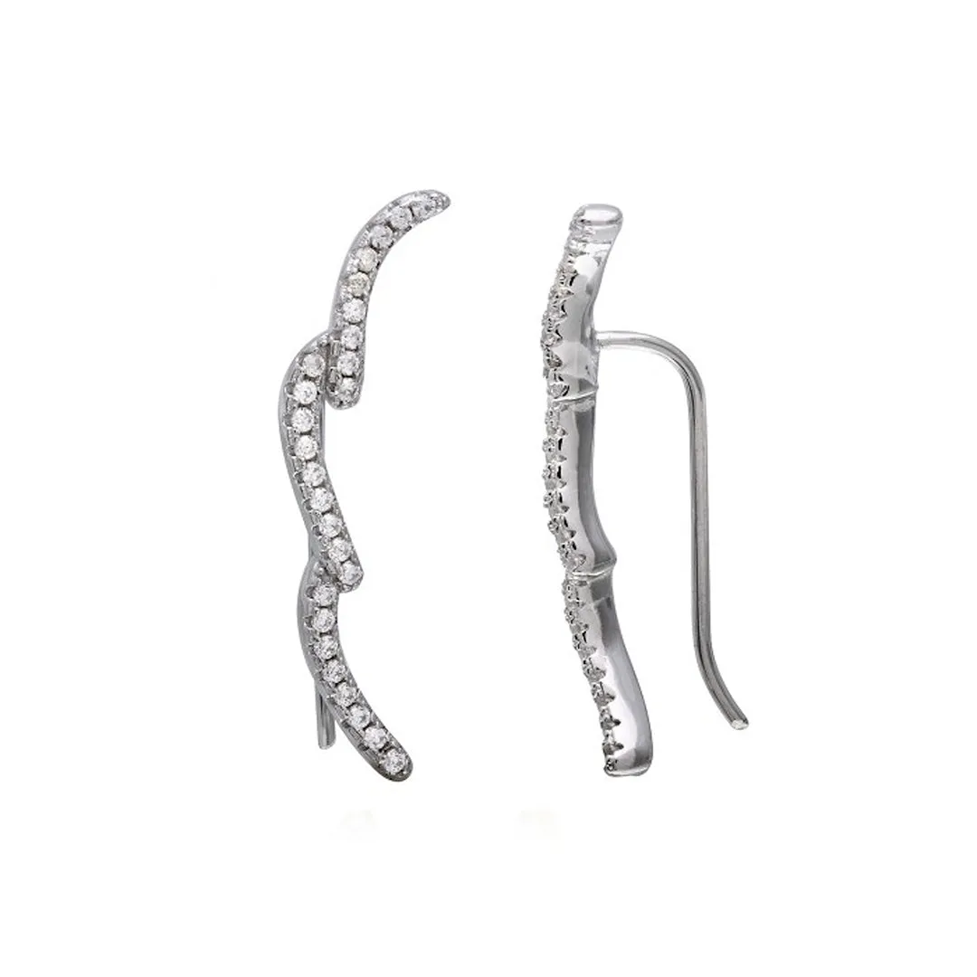 Rhodium Plated Wave Climber Earrings