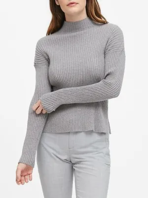 Ribbed Turtleneck Sweater Top in Heather Gray