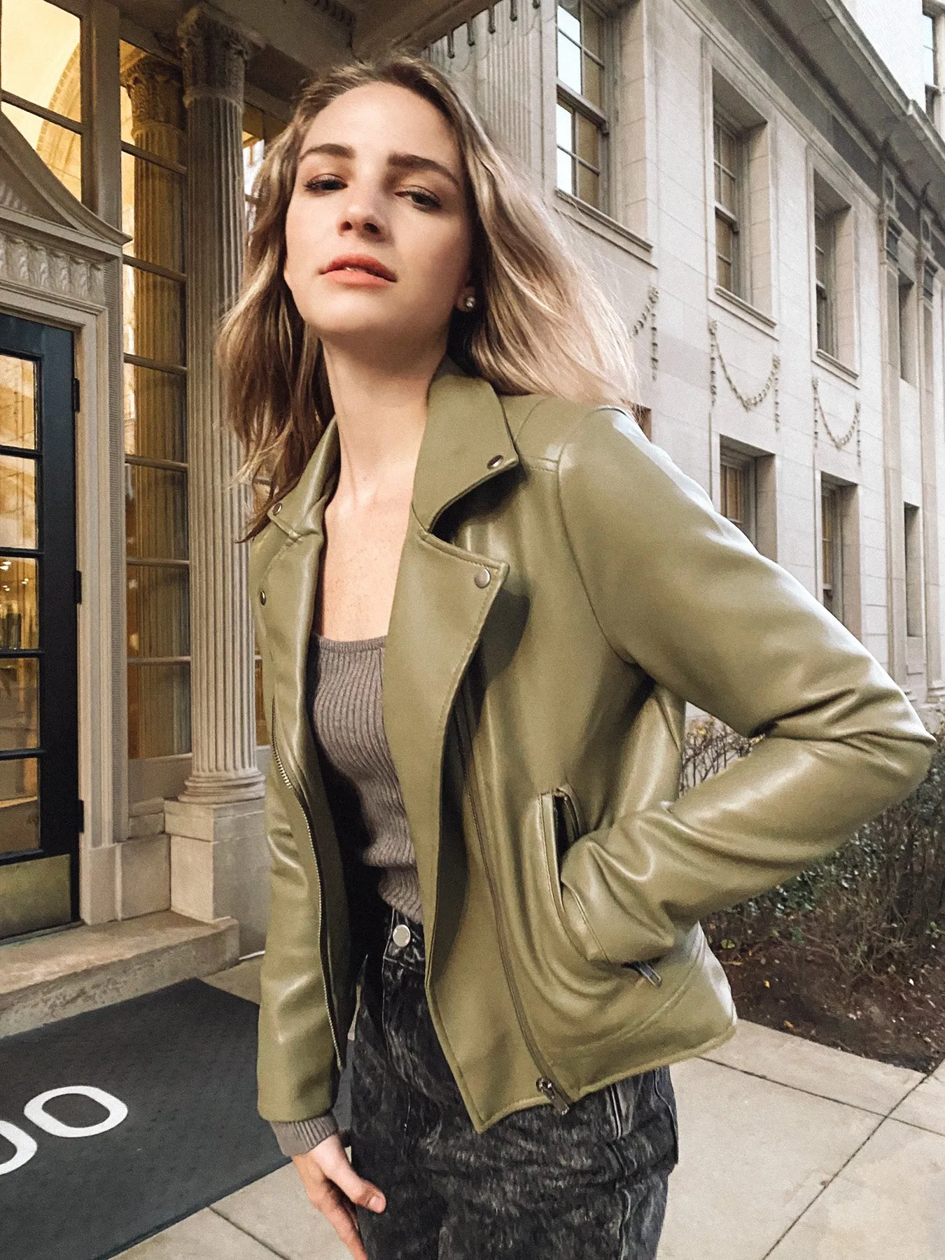 Roubaix Olive Leather Biker Jacket