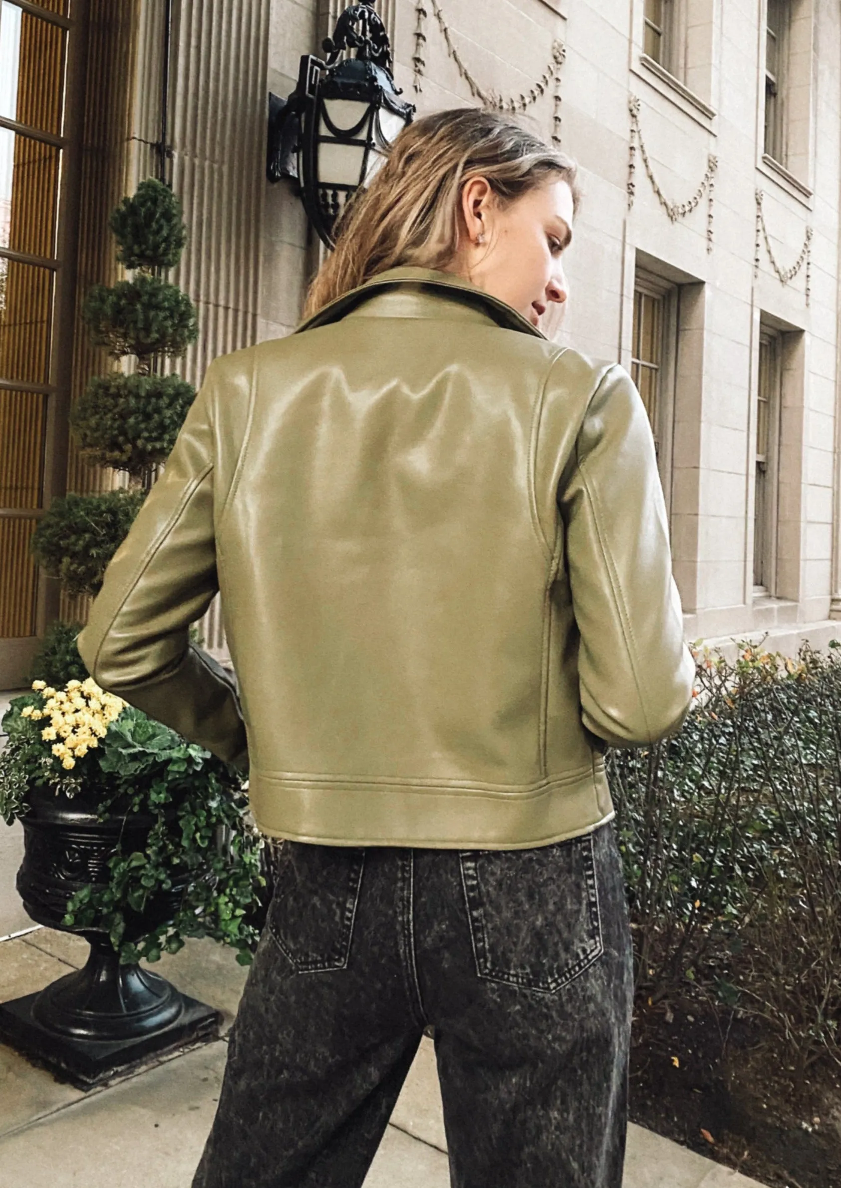 Roubaix Olive Leather Biker Jacket