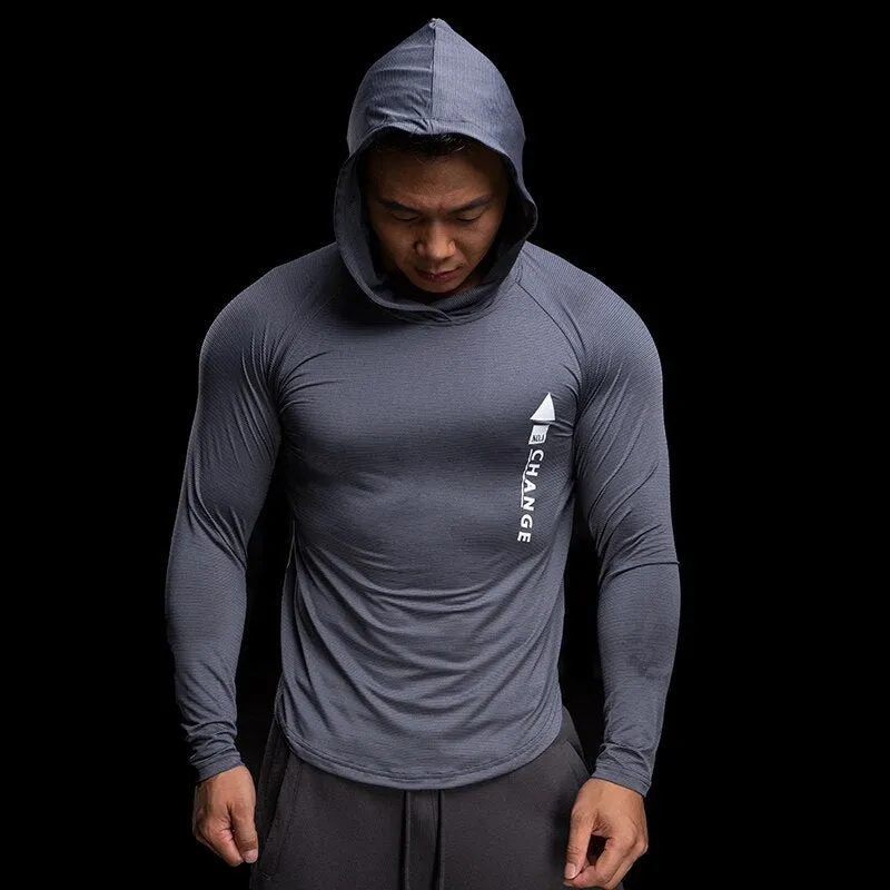 Running Jacket Men Fitness Hooded Long Sleeve Gym Training Sweatshirts Tight Hoodies Bodybuilding High Quality Sportswear Tops