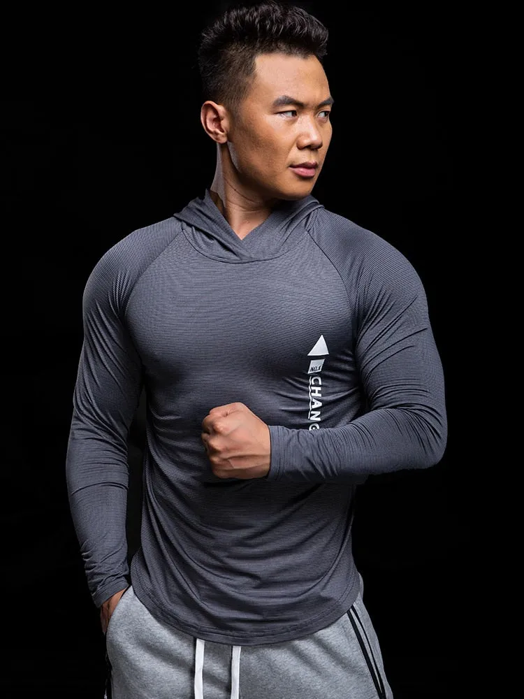 Running Jacket Men Fitness Hooded Long Sleeve Gym Training Sweatshirts Tight Hoodies Bodybuilding High Quality Sportswear Tops