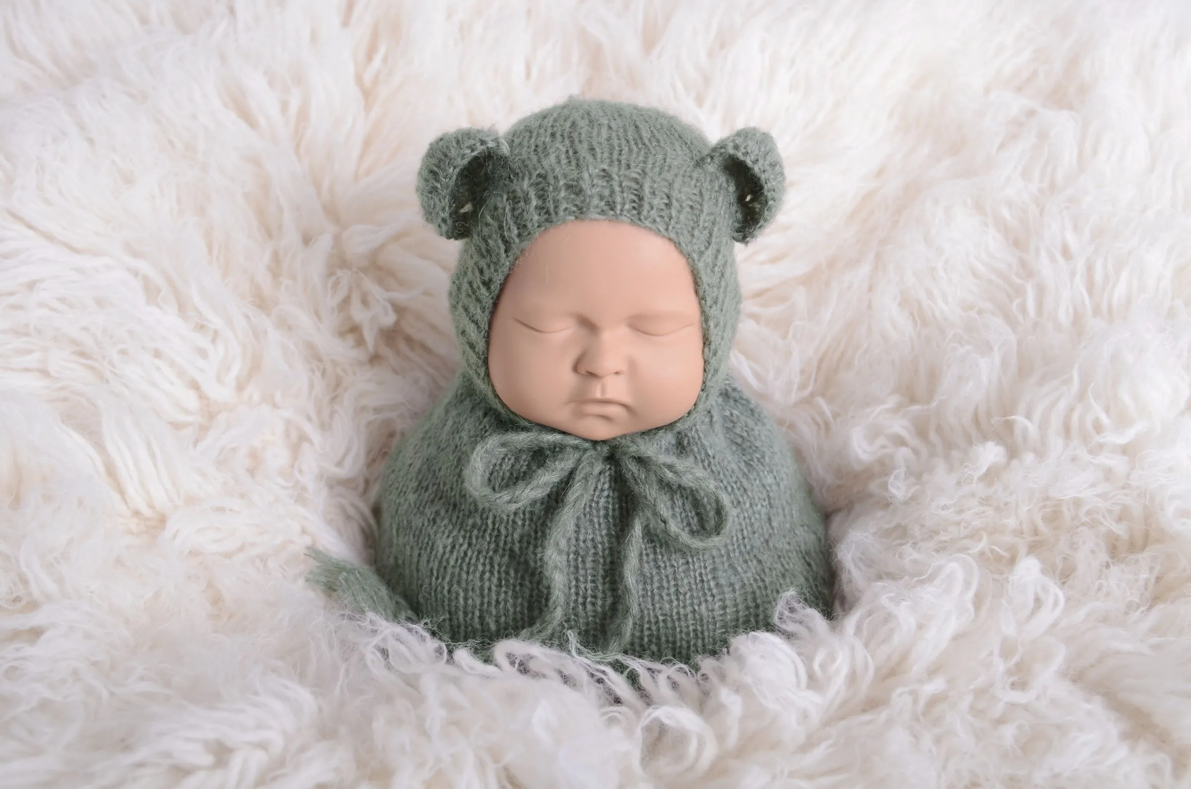 SET Mohair Bear Bonnet and Sack - Gray