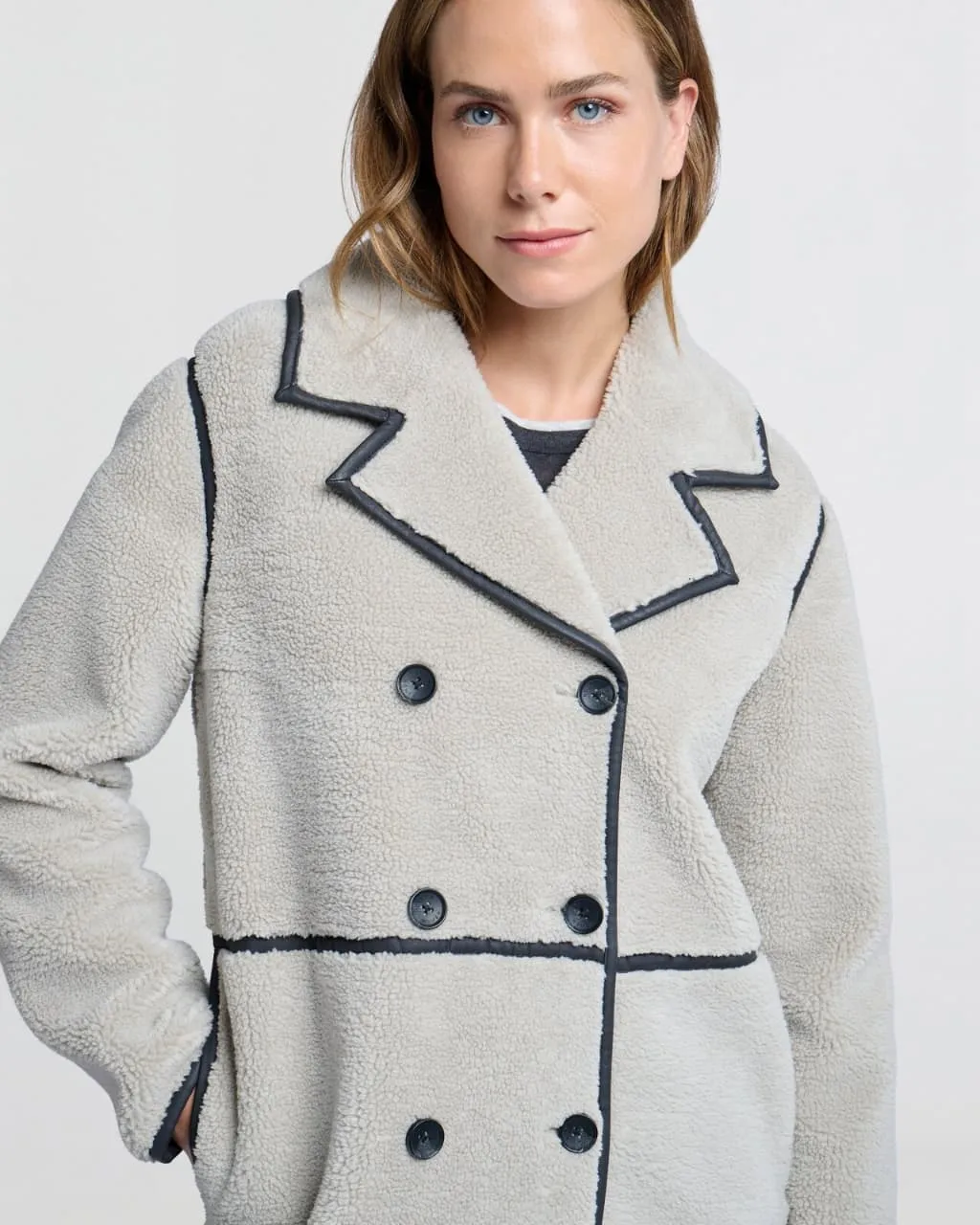 Shearling style coat with leather finish