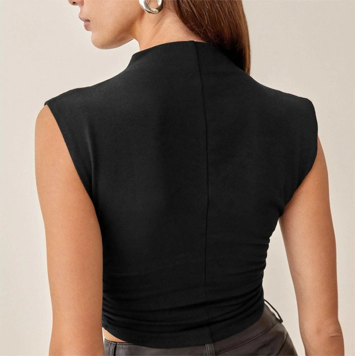 Sleeveless Turtleneck Ruched Tank Crop Top