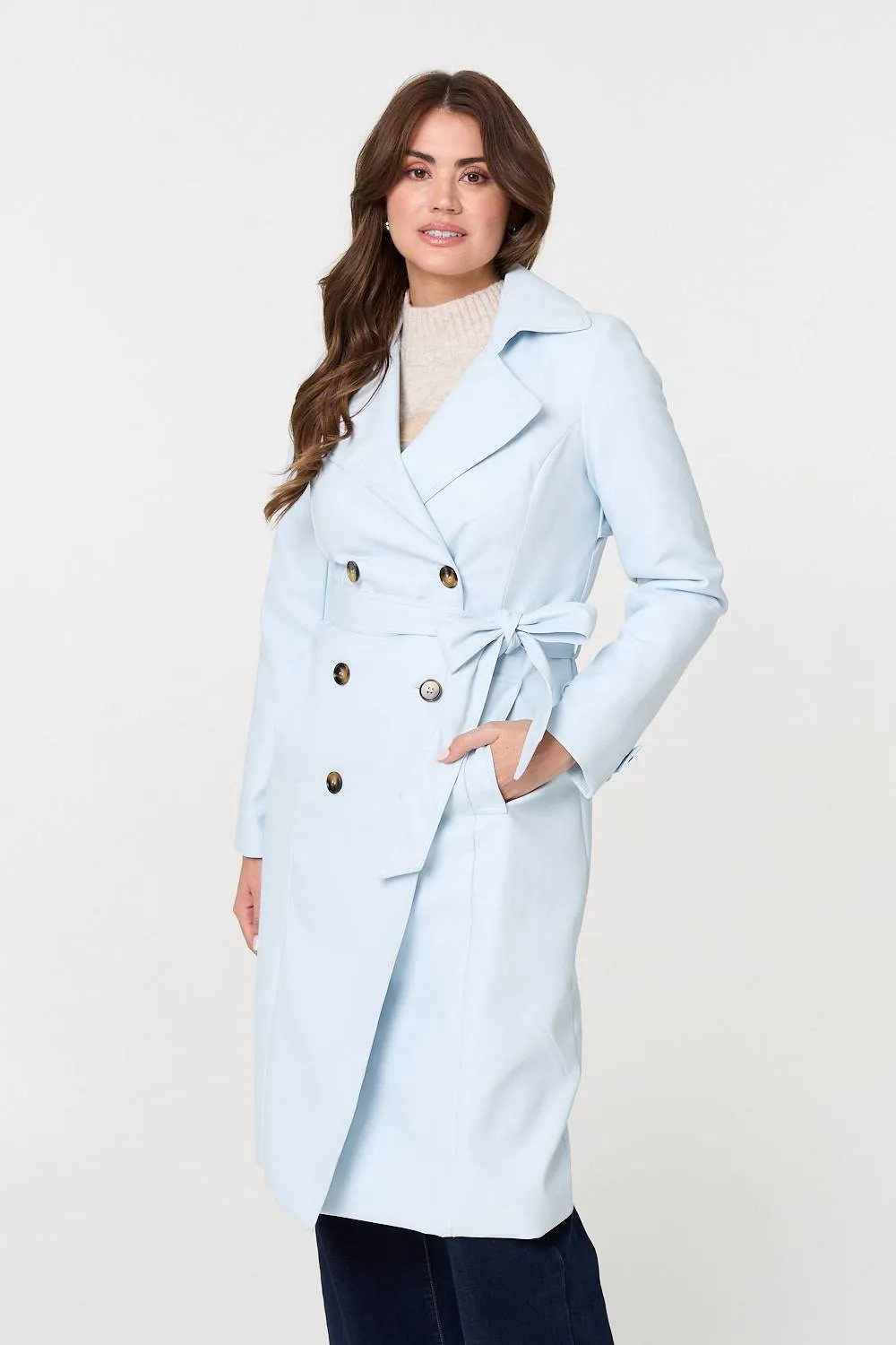 Slim Knee Length Tie Waist Trench Coat