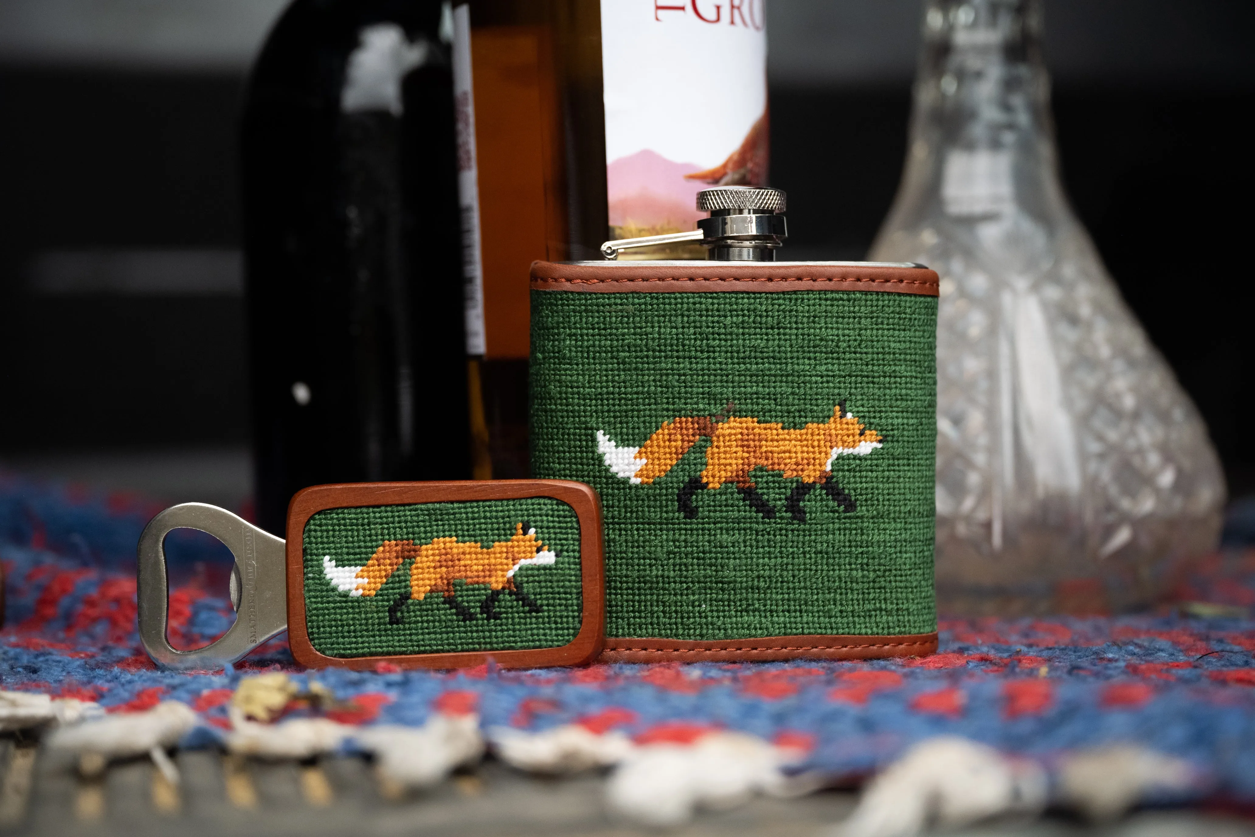 Smathers & Branson Fox Needlepoint Hip Flask