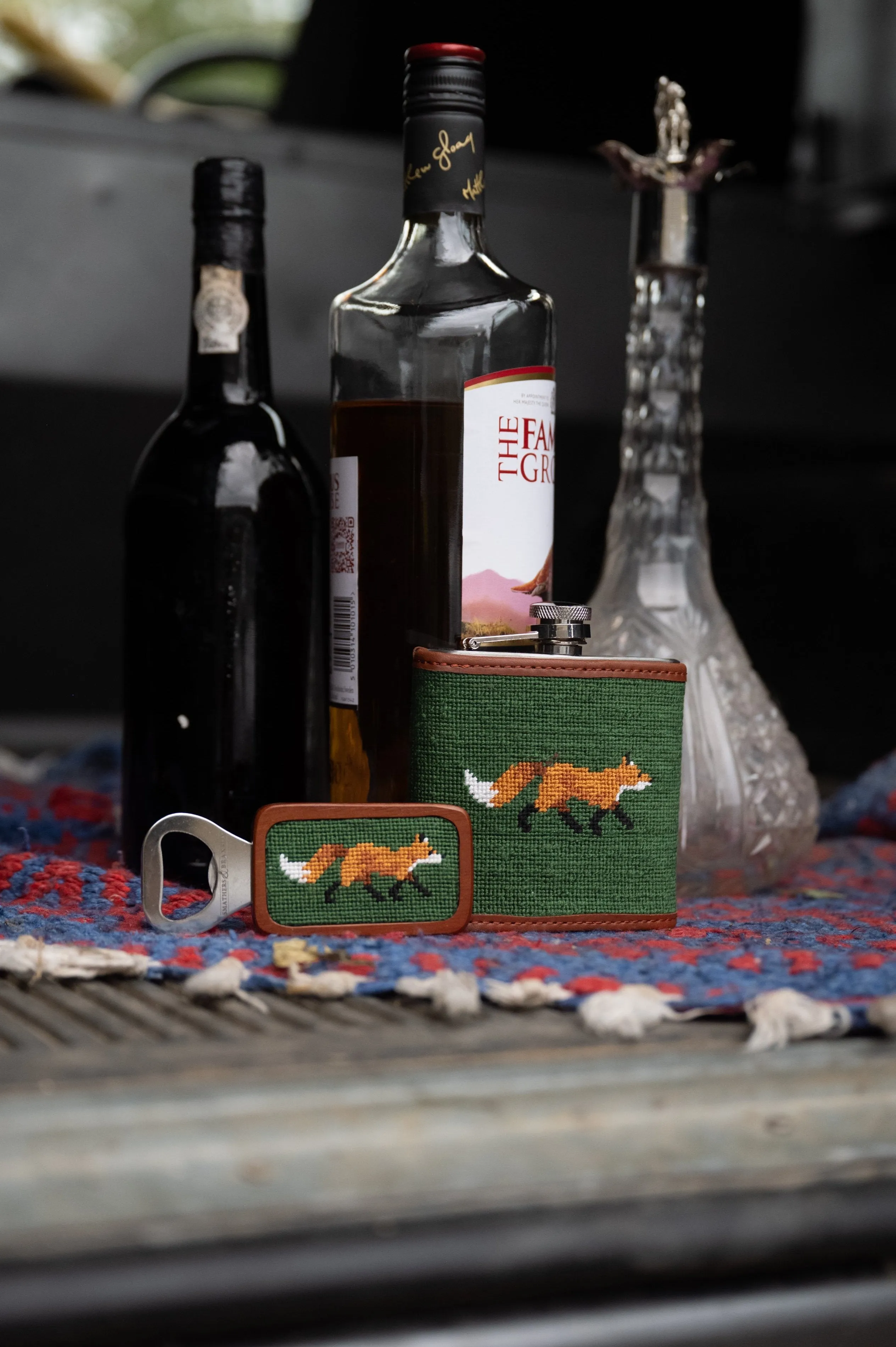 Smathers & Branson Fox Needlepoint Hip Flask