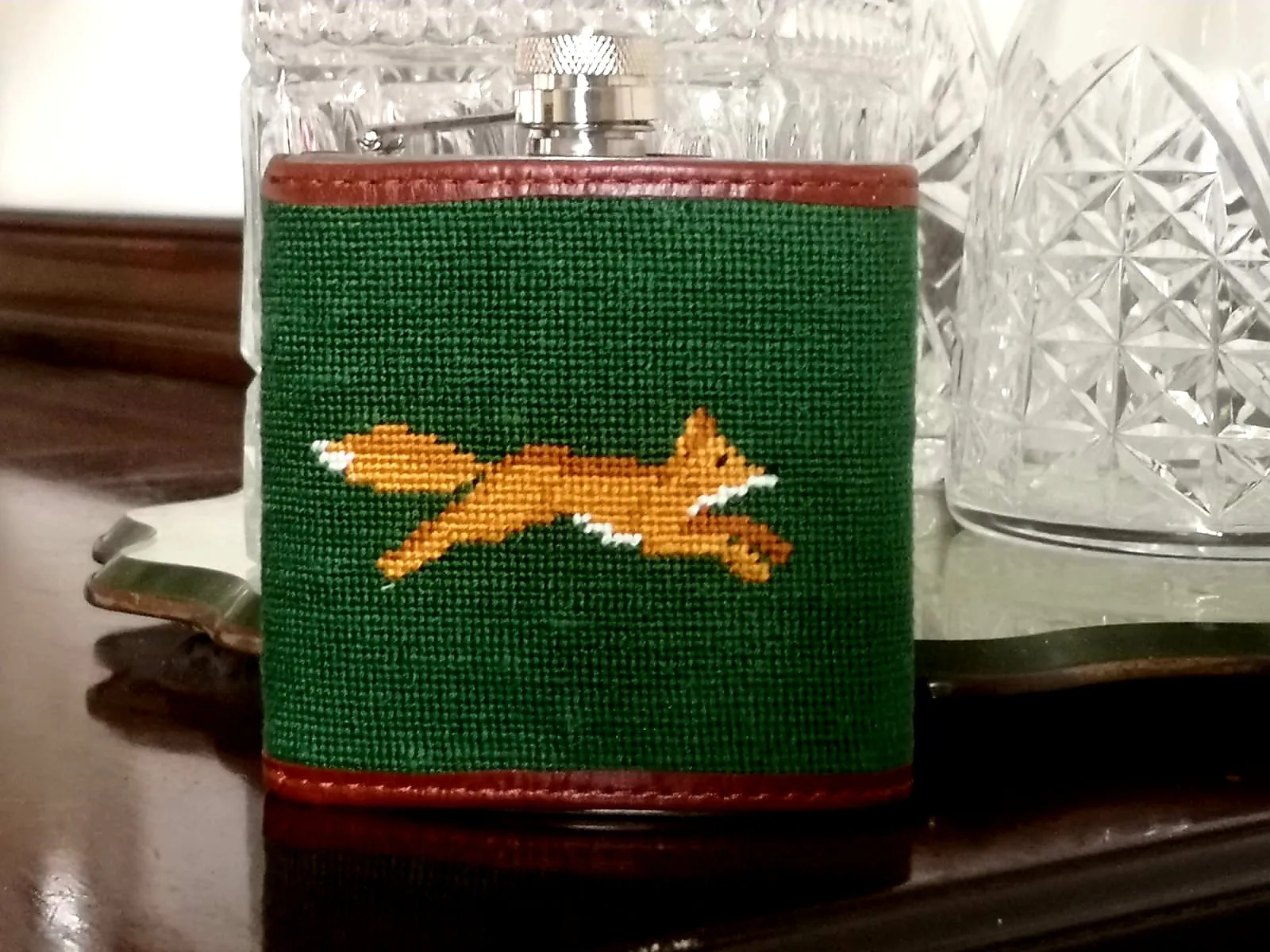 Smathers & Branson Fox Needlepoint Hip Flask