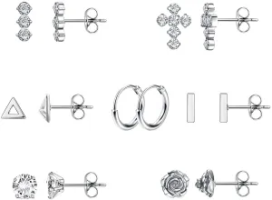 Stud Earrings for Women Hypoallergenic Surgical Stainless Steel Earring Cubic Zirconia Titanium Ear Rings for Sensitive Ears, Flat Backed, Silver