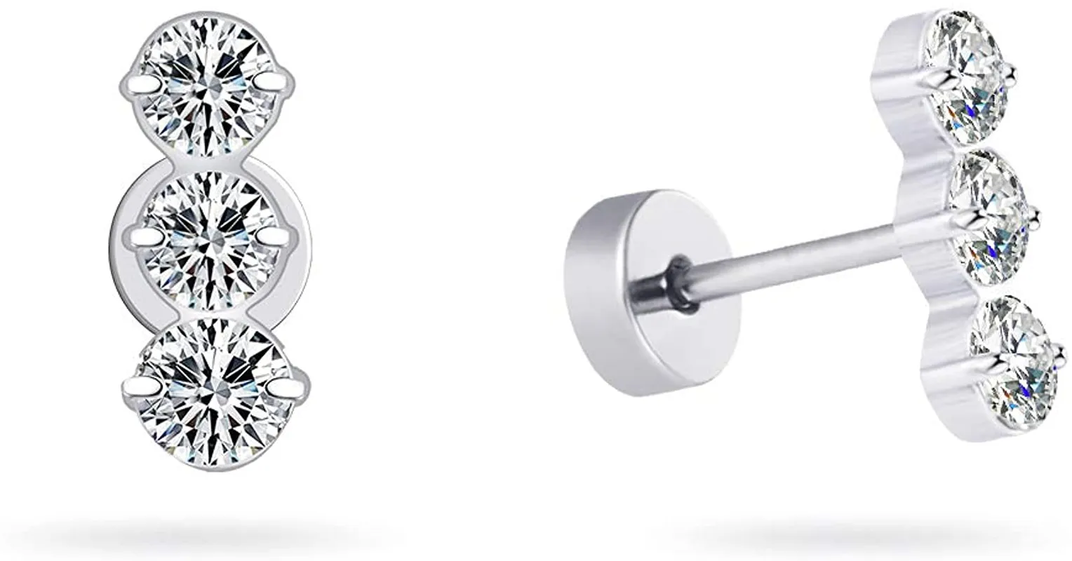 Stud Earrings for Women Hypoallergenic Surgical Stainless Steel Earring Cubic Zirconia Titanium Ear Rings for Sensitive Ears, Flat Backed, Silver