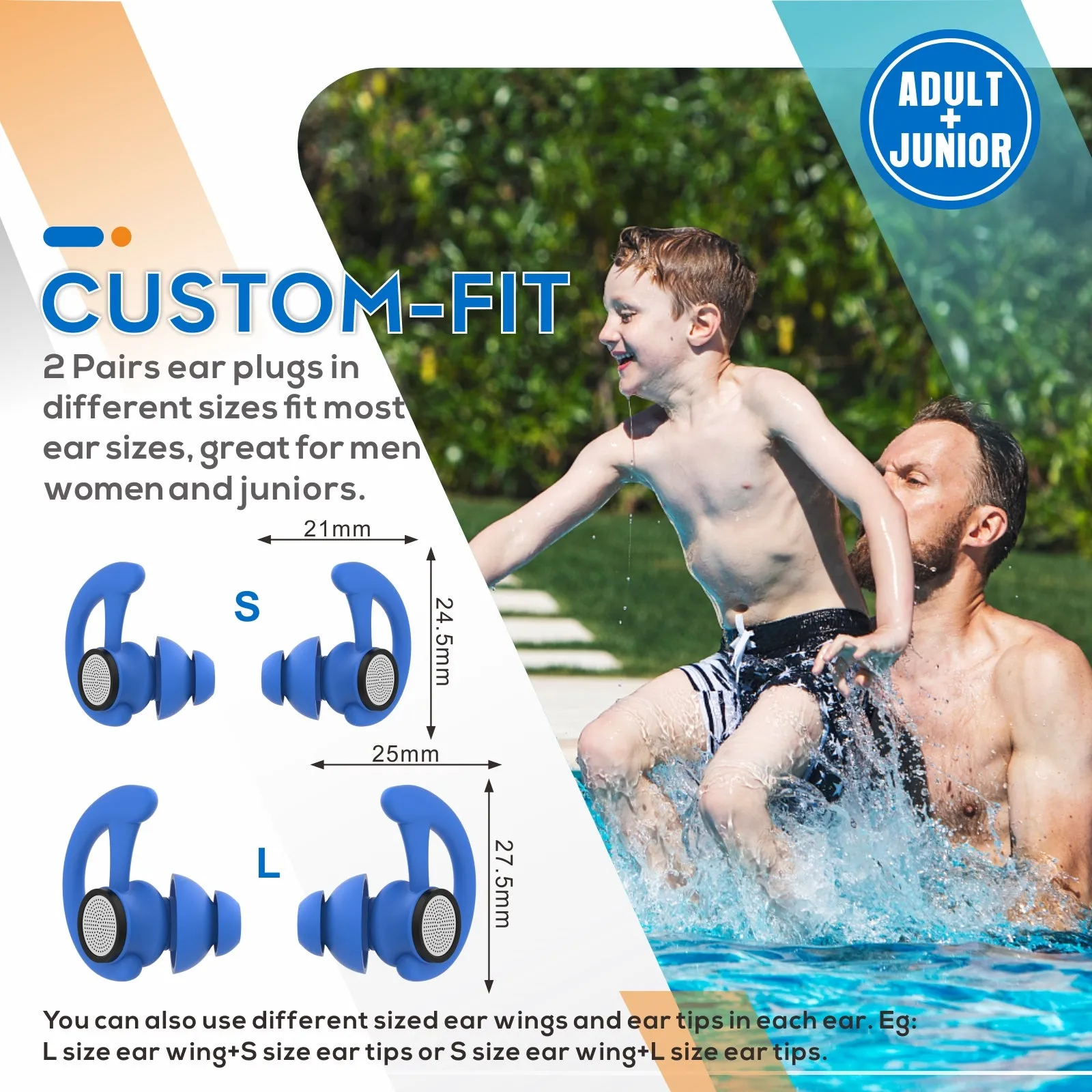 Tailored Seal - Hearprotek 2 Pairs Custom-fit Swimming Ear Plugs for Adults