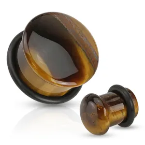 Tiger's Eye Semi Precious Stone Domed Single Flare Plug with O-Ring (4mm - 8mm) - E192D