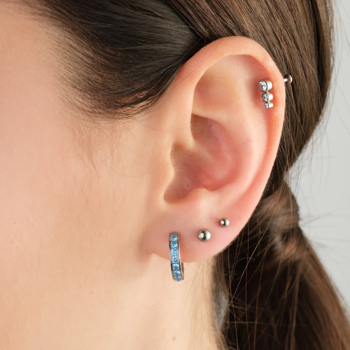 Triple Crystal Titanium Helix Single Earring