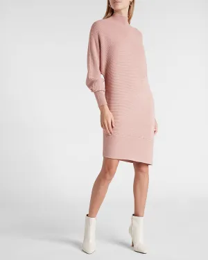 Turtleneck Asymmetrical Hem Midi Sweater Dress in Blushing Mauve