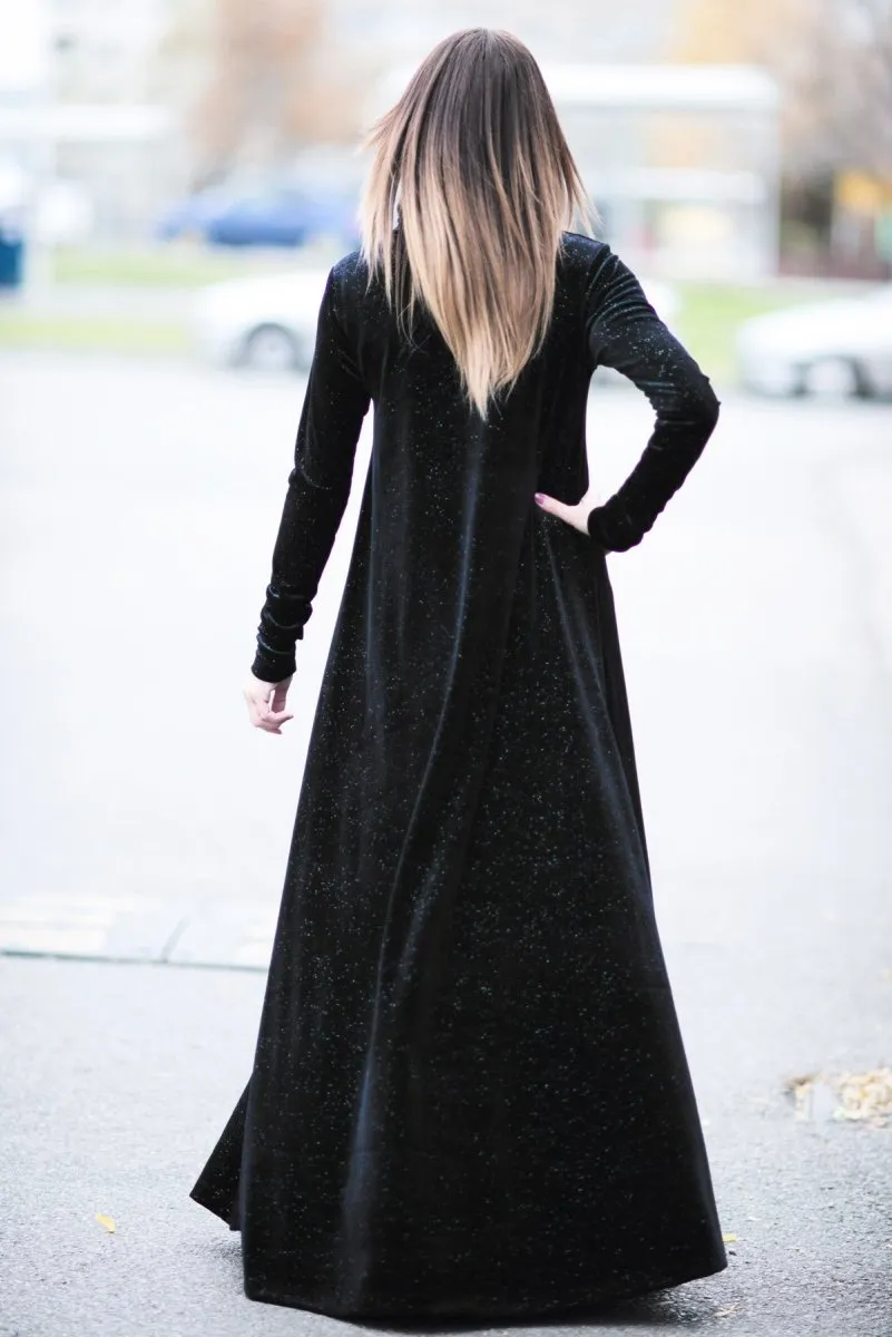 Turtleneck black velvet dress VIVIAN