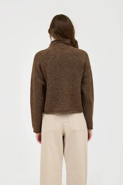 Turtleneck Long Sleeve Knit Sweater  DARK BROWN