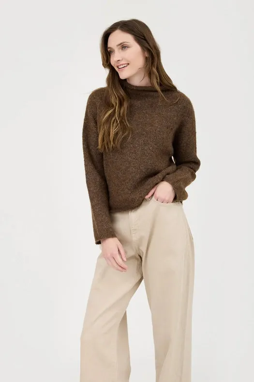 Turtleneck Long Sleeve Knit Sweater  DARK BROWN