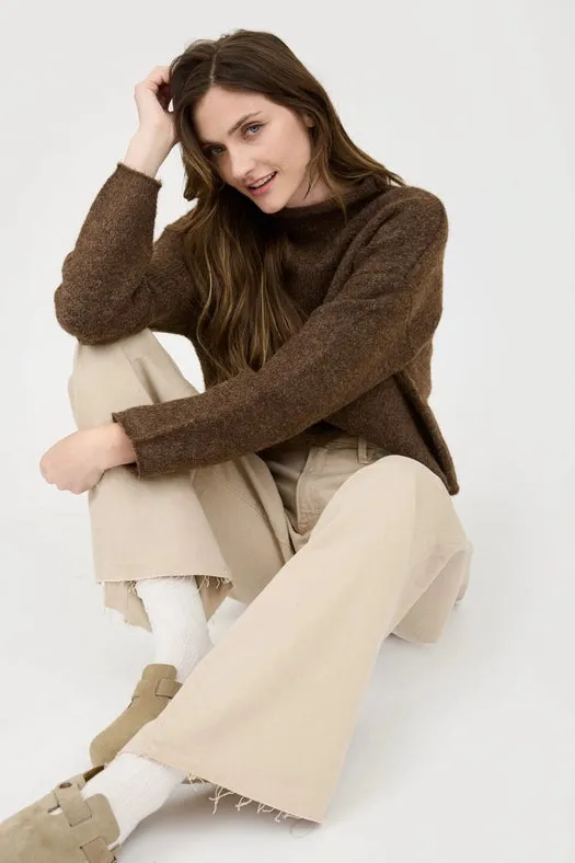 Turtleneck Long Sleeve Knit Sweater  DARK BROWN