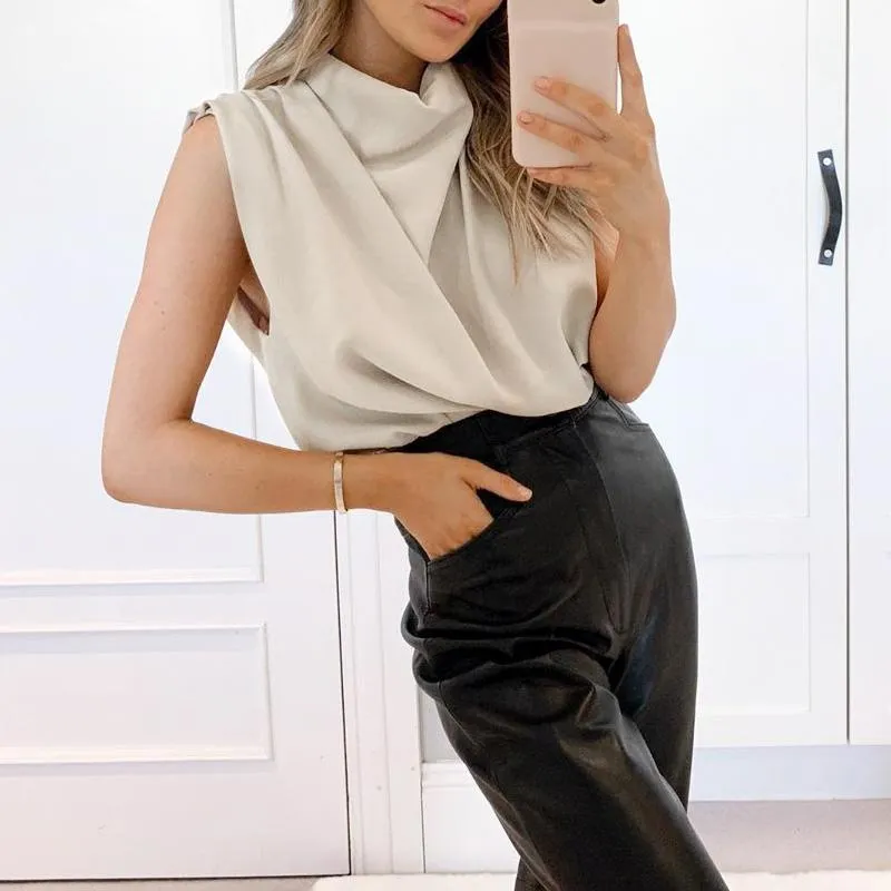 Turtleneck short women Camis Fashion frill sleeveless Tank top