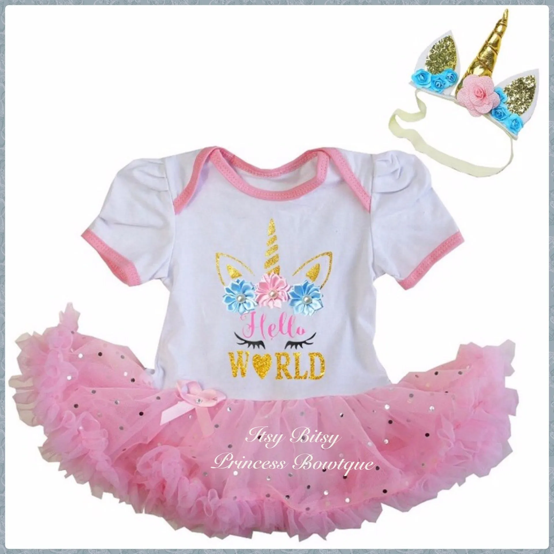 Unicorn Hello World Pettiskirt rompers