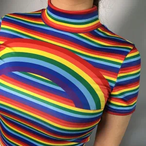 Vibrant Rainbow Design Turtleneck Pride Top for a Stylish Look