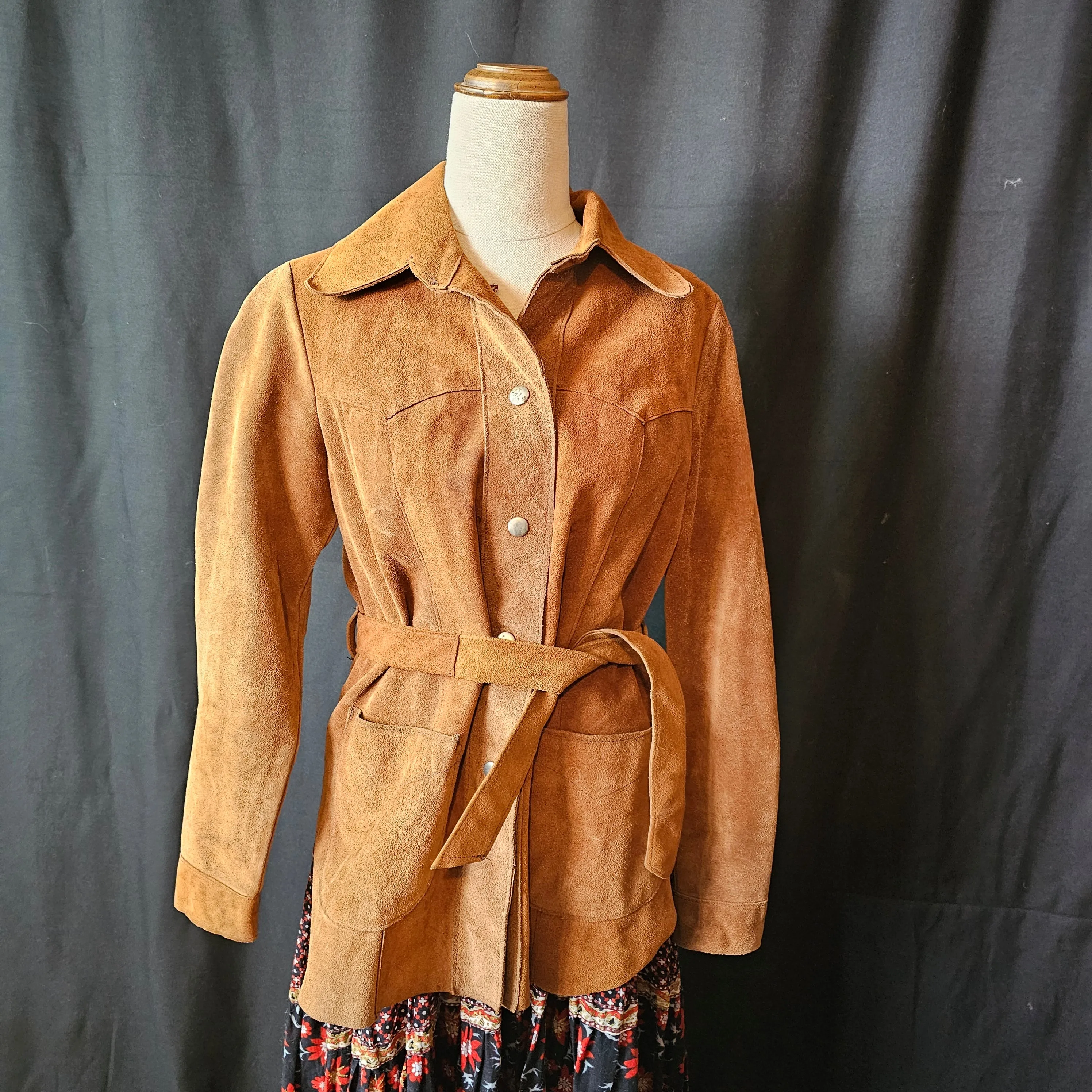 Vintage 1960's Brown Suede Leather Jacket Size S 8 10 Boho Retro