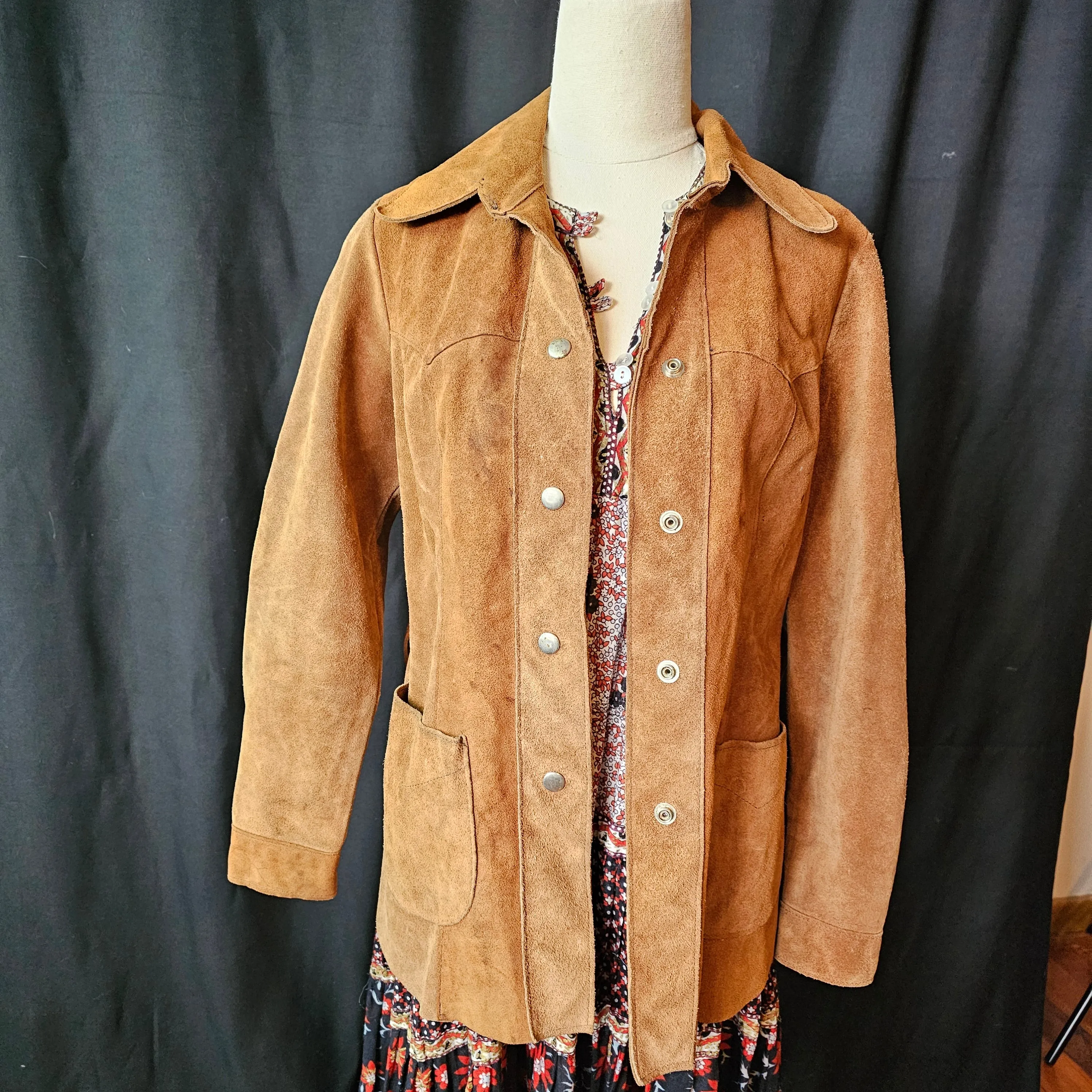 Vintage 1960's Brown Suede Leather Jacket Size S 8 10 Boho Retro