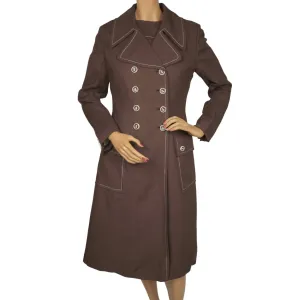 Vintage 1960s Mod Dress & Coat Ensemble Set Brown Linen by Montroy Size M