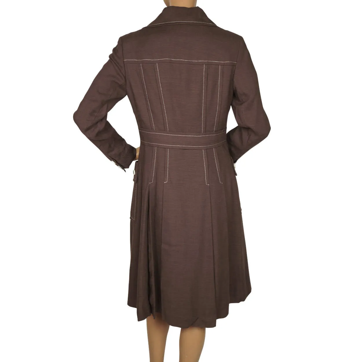 Vintage 1960s Mod Dress & Coat Ensemble Set Brown Linen by Montroy Size M