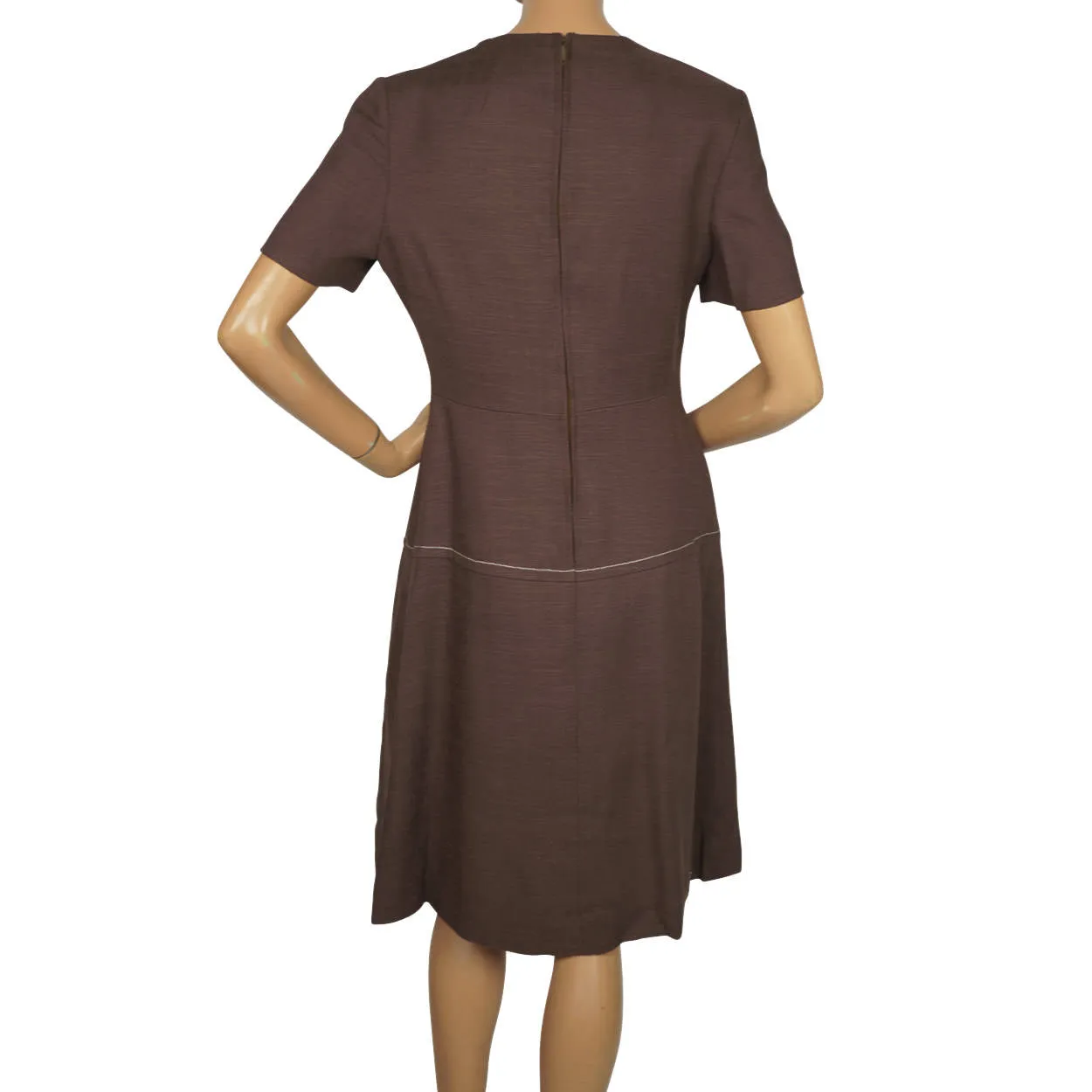 Vintage 1960s Mod Dress & Coat Ensemble Set Brown Linen by Montroy Size M