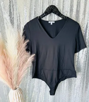 White Birch - Black Vneck Bodysuit