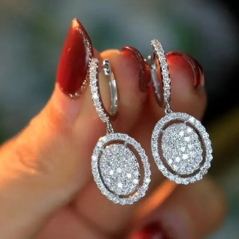 White Gold Plated All-match Oval Earrings