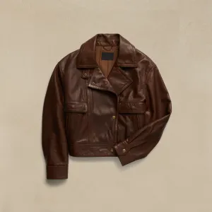 Women Brown Leather Biker Jacket