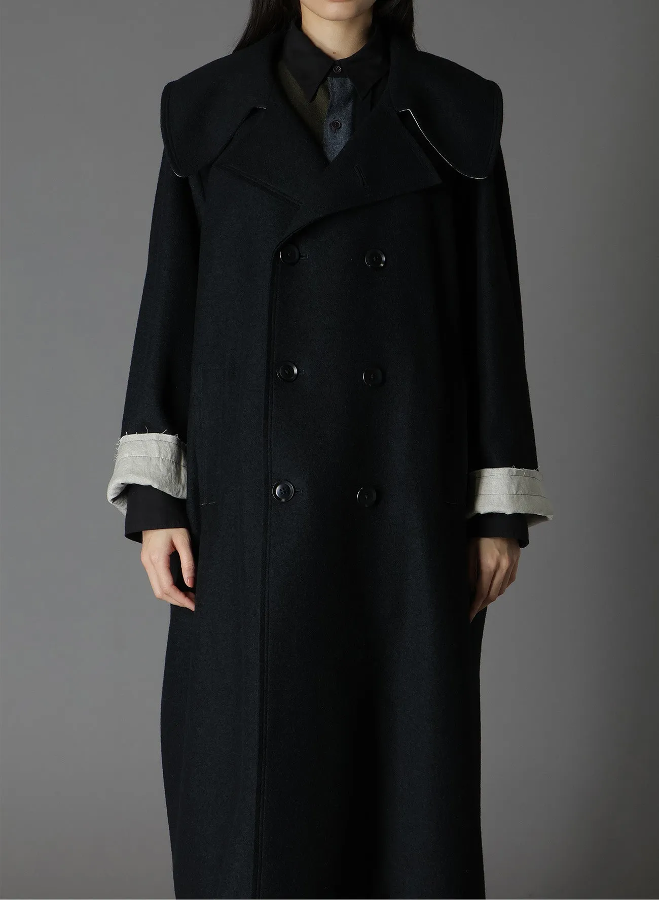 WOOL COMPRESSED BOUCLE TRUNCATED TRENCH COAT